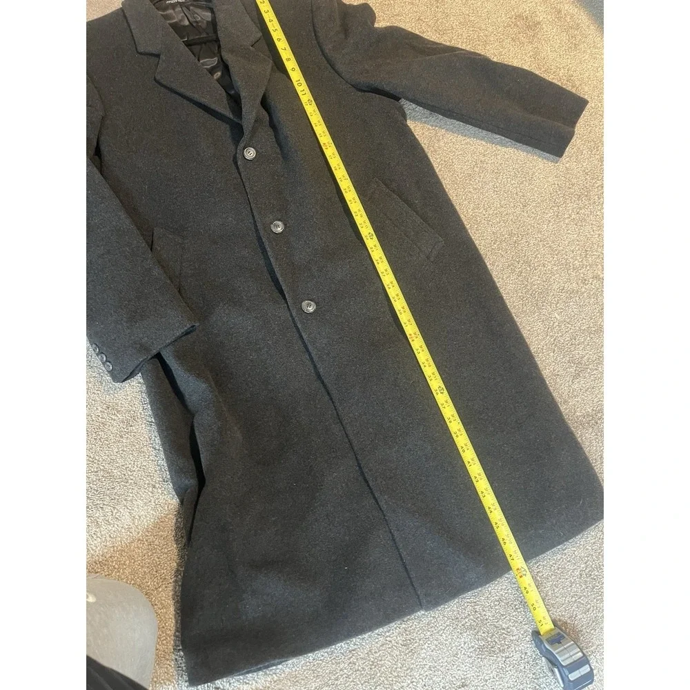 Silver Cloud‎ Cashmere Blend Men's Long Grey Lined Coat Size 46L 3-Button Trench